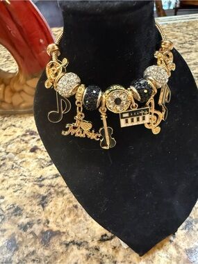 Gold-Tone Musical Charm Necklace with Black Accents - Women Jewelry